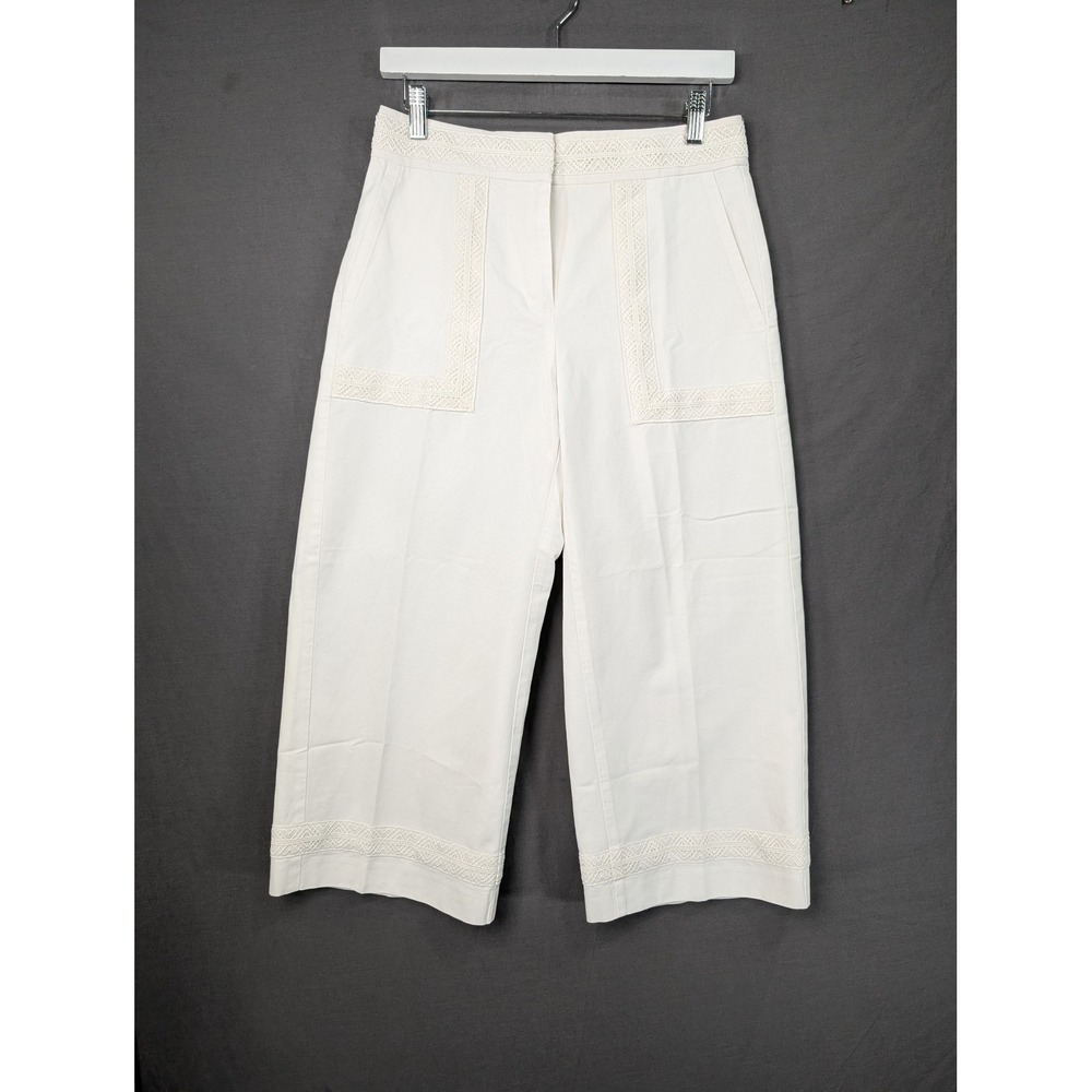 Ann Taylor Petite White Embroidered Crop Wide Leg Pants 4P 539914